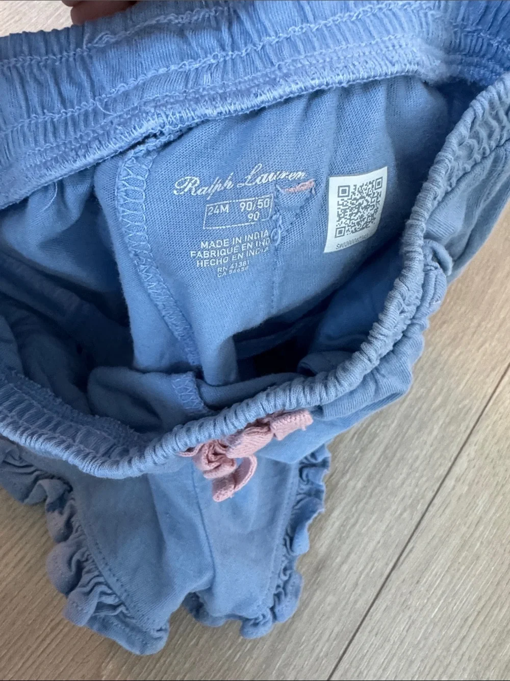 Ralph Lauren Blue Knit Ruffle Skort with Pink Bow Accent